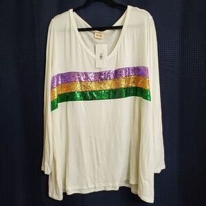 NWT Mardi Gras BiBi Sequin Stripe Long Sleeve Top - Green, Gold, Purple